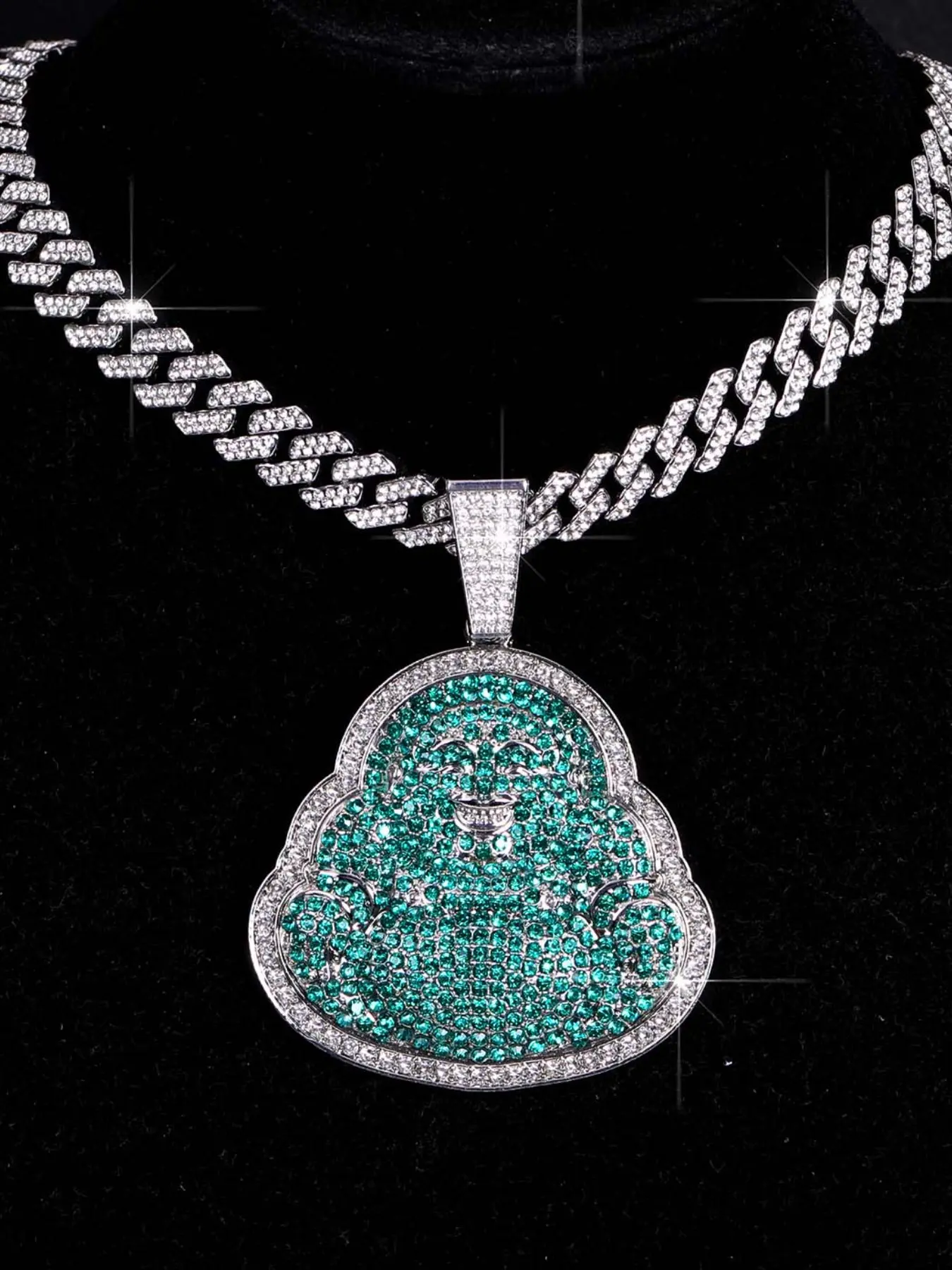 2pcs Unique Maitreya Buddha Pendant with Cuban Chain, Fashionable Personalized Accessory, Party Carnival Hip-Hop Jewelry Set