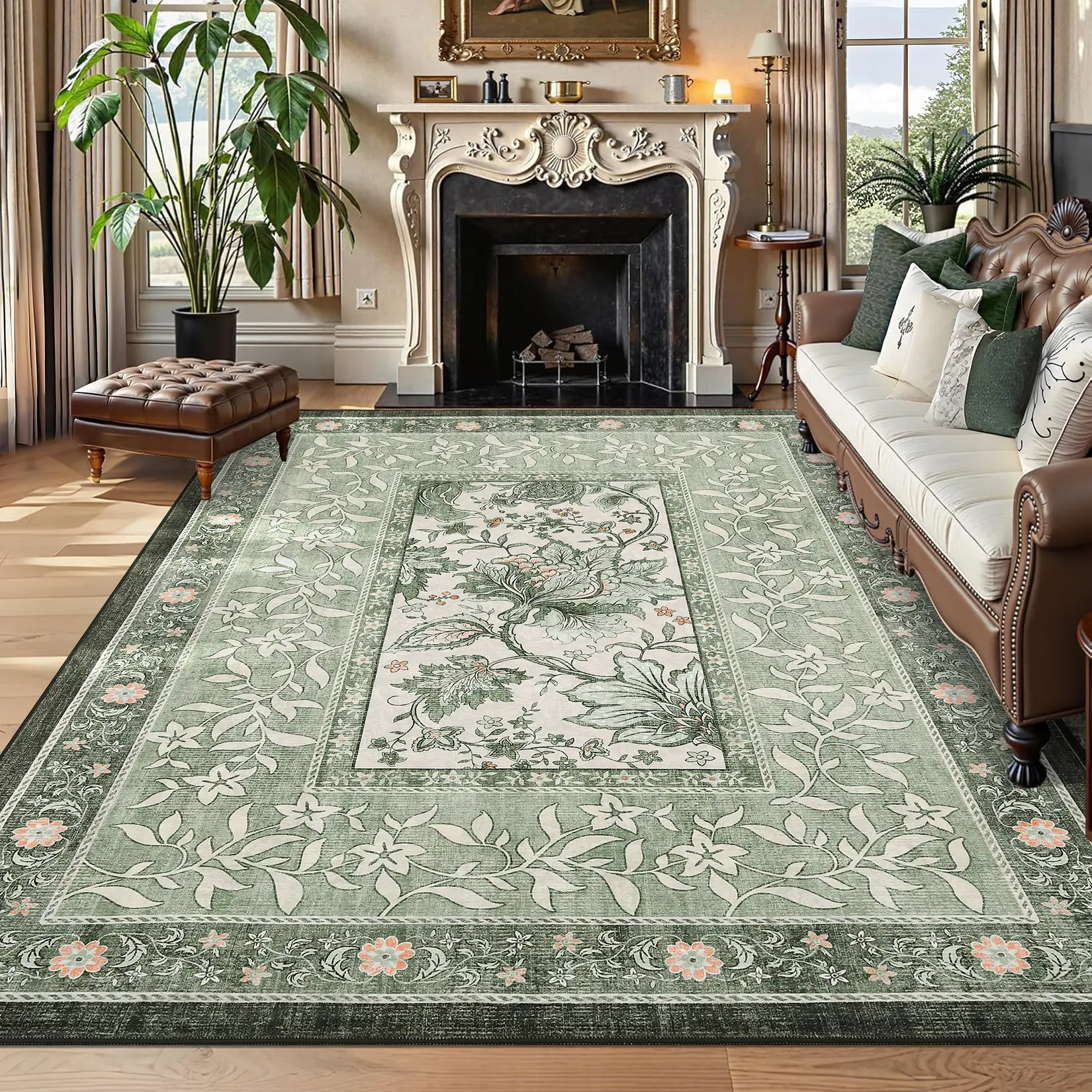 Plant Printed Rug Soft and Non Shedding for Indoor Decoration Washable Ultra Thin Foldable with Non Slip Backing Ideal for Living Rooms Bedrooms Dining Rooms Playrooms and Apartments
