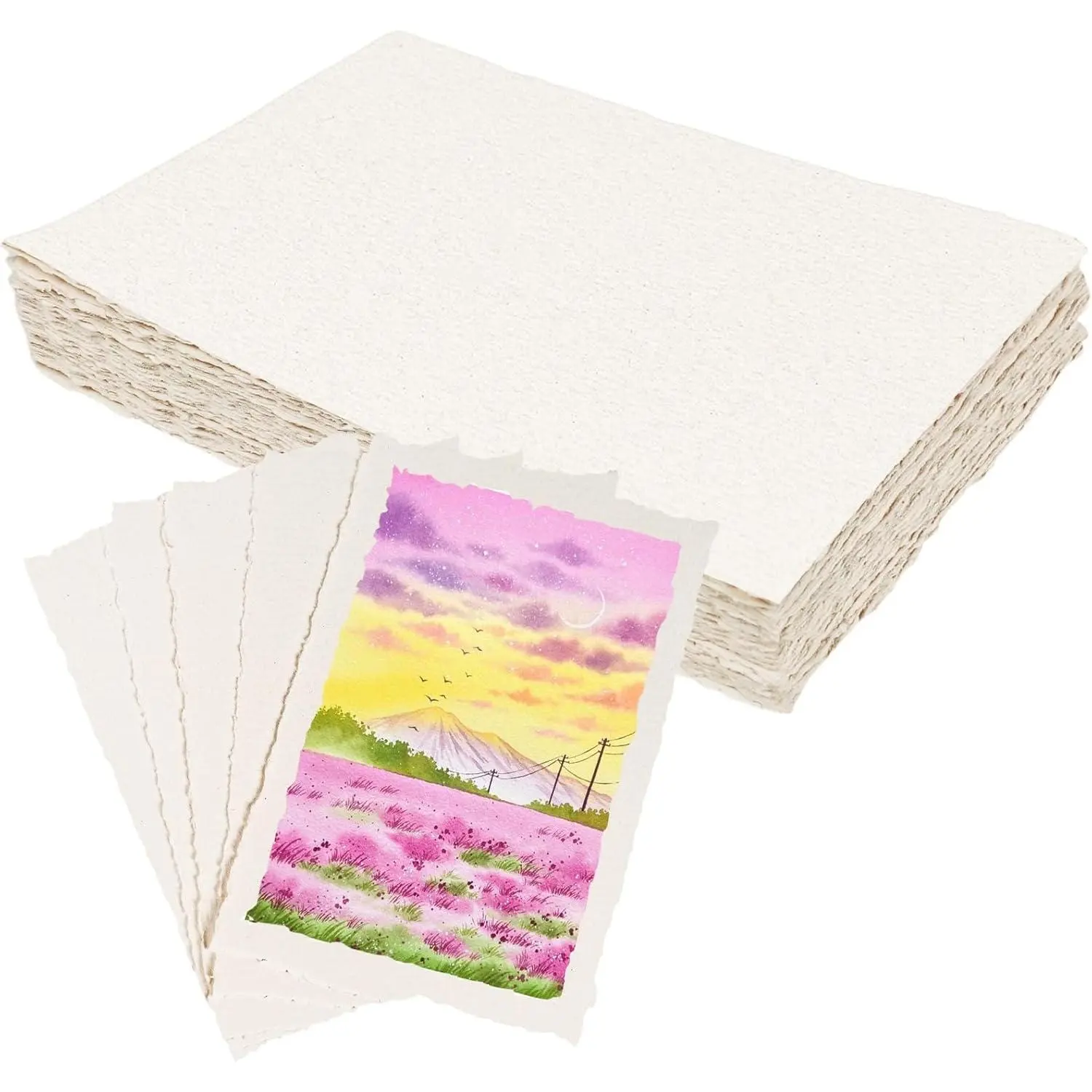 High-Quality Rustic Cotton Fiber Handmade Craft Paper - 50-Sheet, 4"x6", 160 GSM, White, Deckled Edge, Rough Texture, Ideal for Children & Students, Birthdays, Invitations, Greeting Cards, DIY Crafts