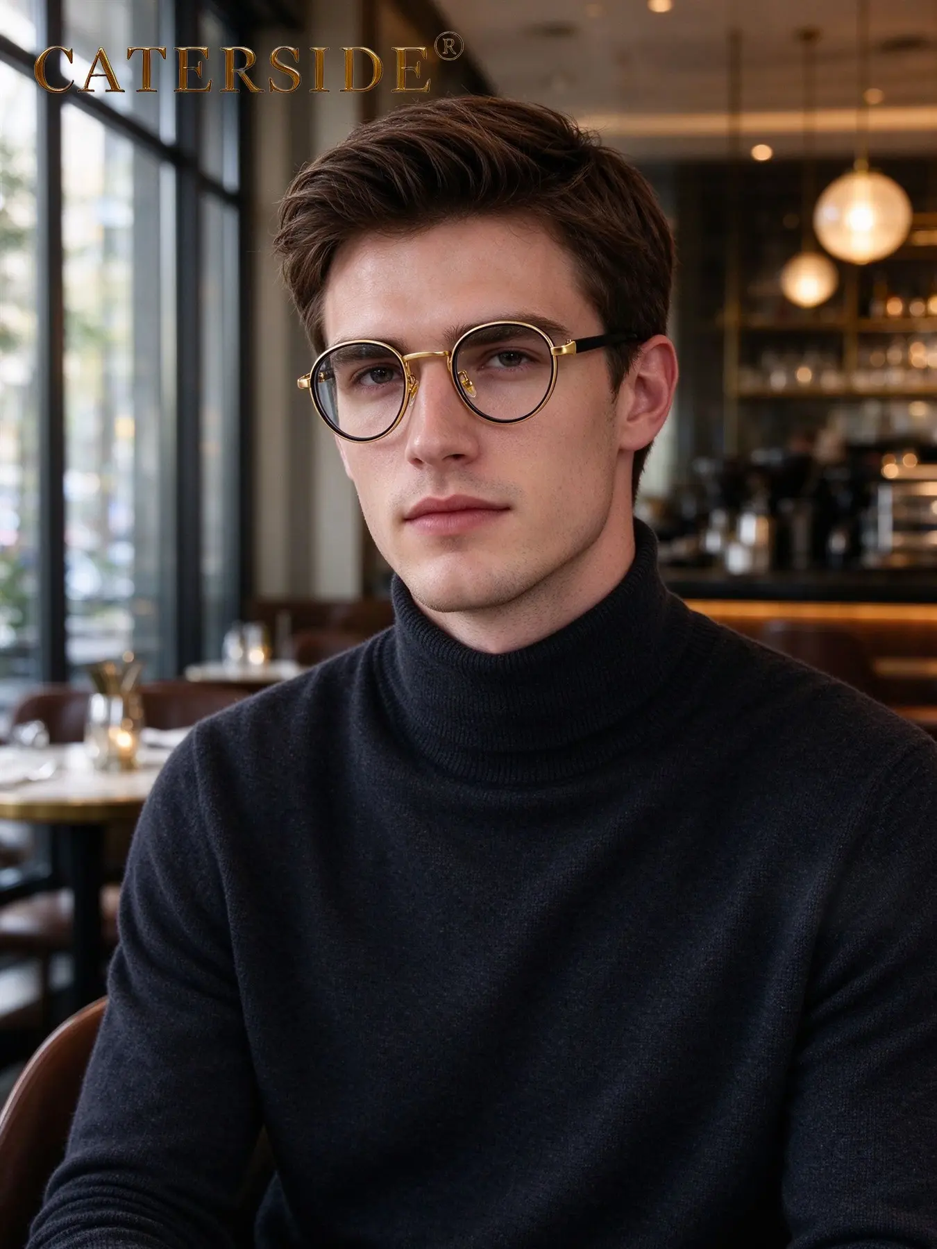 CATERSIDE 1/2/3 Vintage Gold-Rimmed Round Plain Glasses, Casual Stylish Glasses, Glasses Fashion, Vintage Eyeglasses, with TR Frame, Minimalist Design, Unisex, Suitable for Music Festivals, Street Photography