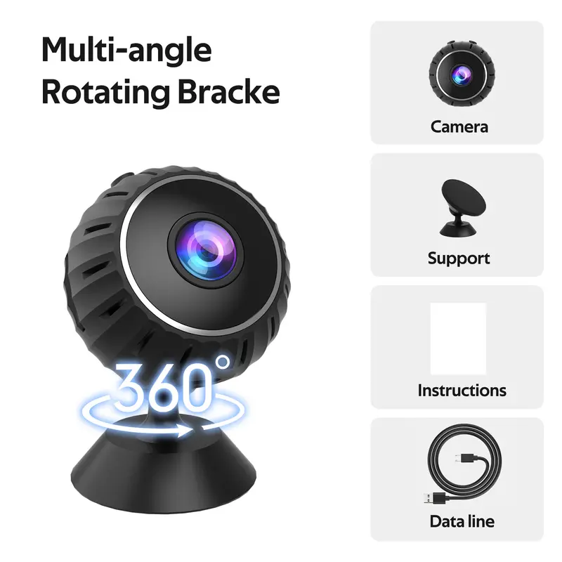 Portable Mini Camera, USB Rechargeable HD Night Vision, Motion Detection for Home Security, Baby Monitor, 128mb SD Card, Halloween Christmas Gift
