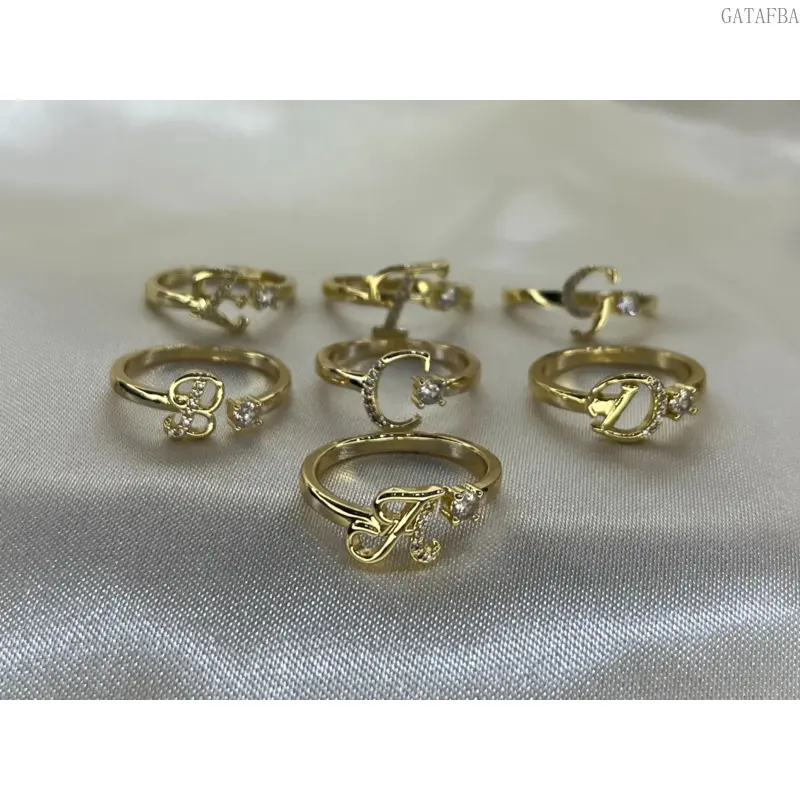 Adjustable 14K Gold Plated Initial Rings A-Z For Women