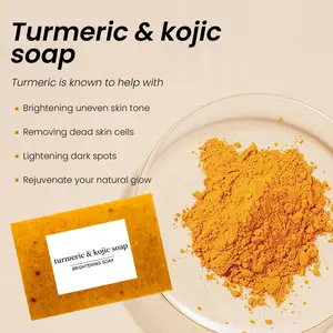 1pc Lemon Turmeric Kojic Acid Soap - Gentle Dark Spot Remover & Acne Cleanser for Bright, Glowing Facial Skin