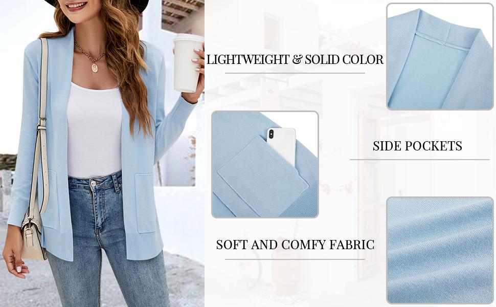 Yousify Womens Cardigan Sweater Long Sleeve Open Front Knit Cardigan Sweater with Pockets