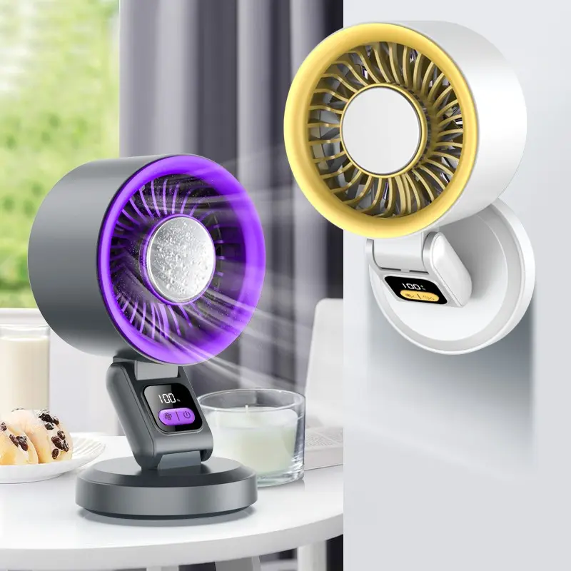 Folding Circulating Cooling Fan, Wall Mounted Ice Fan, Outdoor Portable Mini Fan, Handheld Fan, Personal Fan, with LED Display Semiconductor Refrigeration, 100 Wind Speeds, USB Rechargeable Battery, For Kitchen, Desktop, Camping, Outdoor Use