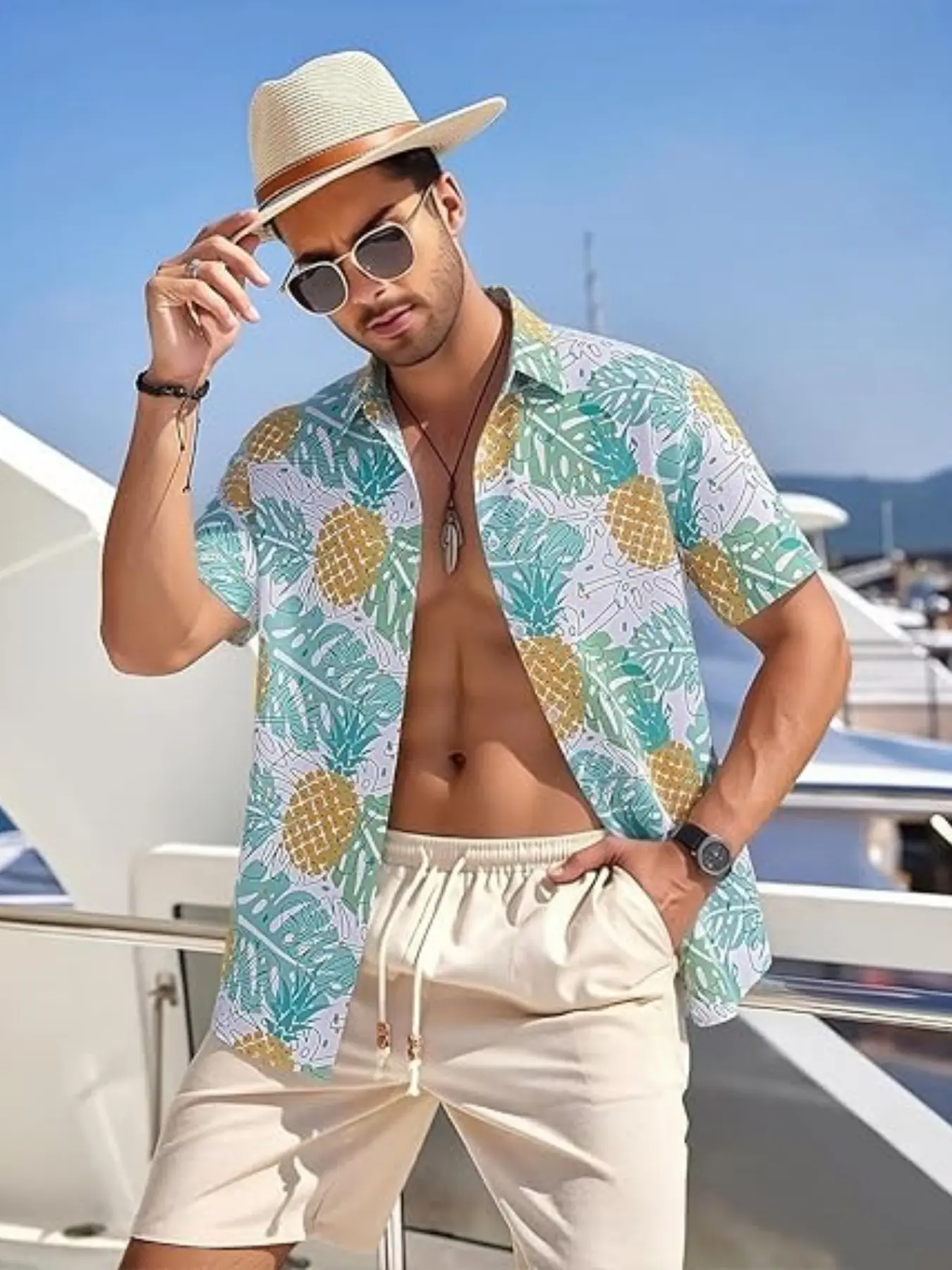 Men Lapel Open Style Hawaiian Short Sleeve Shirt Sublimation Blue Stripe Coconut Palm Print Loose Breathable Casual Shirt Wrinkle Resistant Summer Seaside Resort Vacation Top For Male Holiday Daily Street Wear