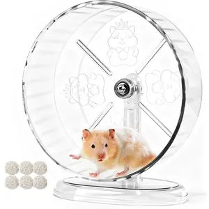 9.5 Inch Transparent Silent Hamster Exercise Wheel Quiet Spinner Running Wheel with Anti-Skid Adjustable Stand for Syrian Hamster Gerbils Rats and Other Small Pets
