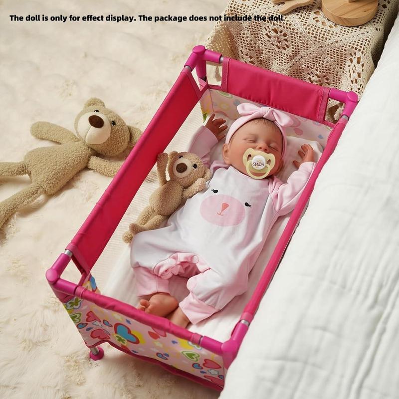 Reborn Baby Doll Crib with Storage Bag, 1 Set Removable & Foldable Doll Crib, Doll Accessories for 17-20 Inch Reborn Baby Dolls