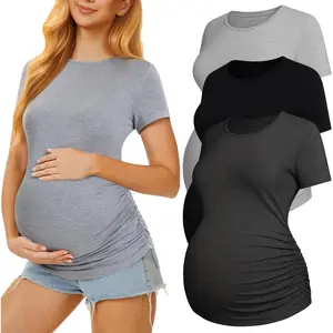 3 Pack Womens Maternity Shirts - Crew Neck Maternity Top Short Sleeve Pregnancy Tee Shirts