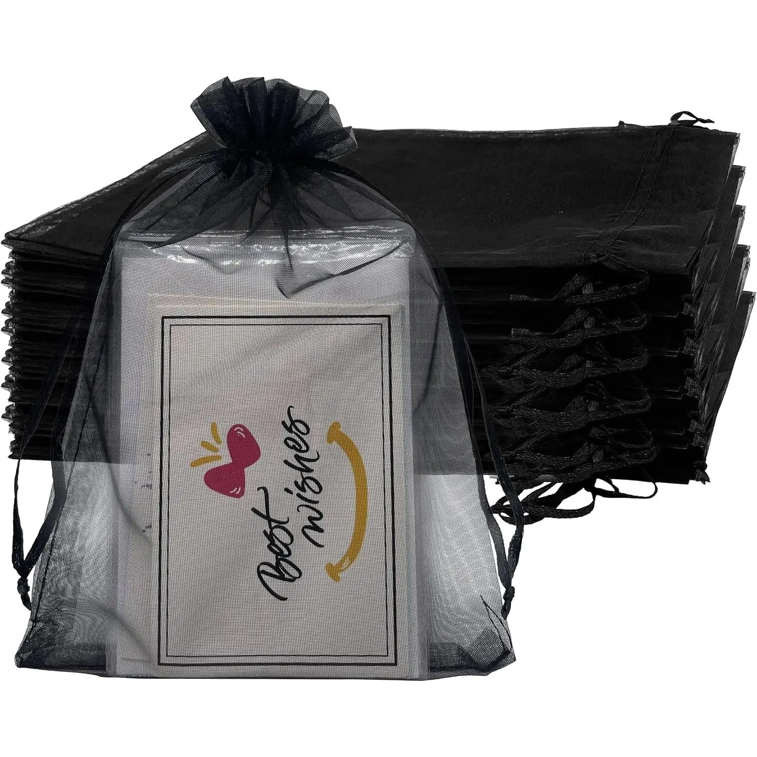 100PCS Black Organza Gift Bags 4X6 Inch Small Mesh Bags Drawstring Jewelry Pouch for Wedding Party Favor Goodie Candy Bags