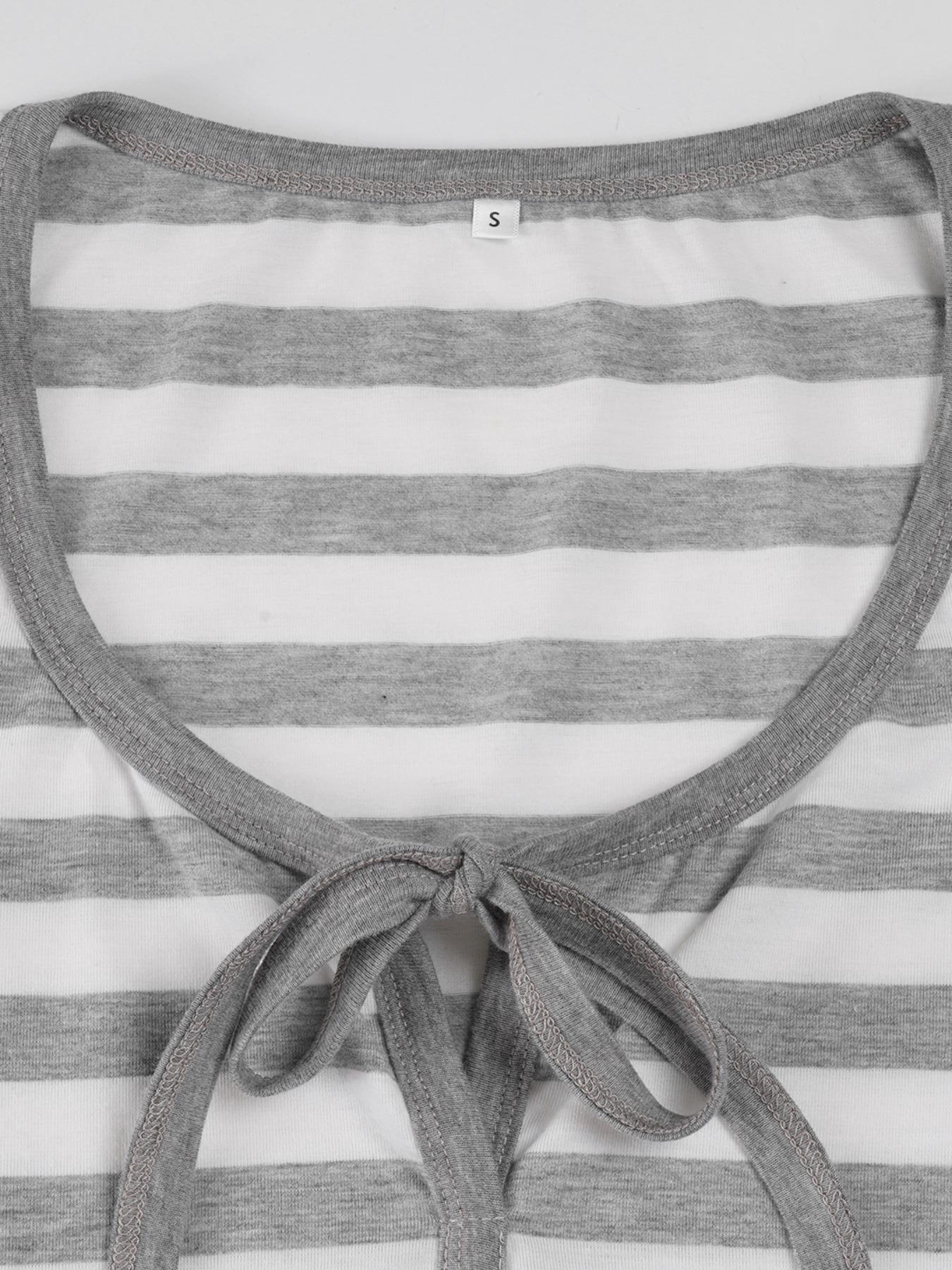 Women's Striped Print Tee, Casual Printed Slim-fitting Shortsleeve T-shirt, Ladies Summer Clothes for Daily Wear, Top, Tshirt, Womenswear, Casual Fashionable Top