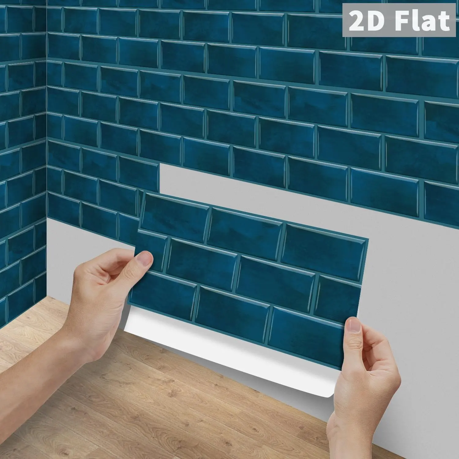 6/12/24/48PCS FG Solid Dark Blue Subway Tile Stickers PVC Glossy Peel & Stick Waterproof Kitchen Splashback Wall Decor