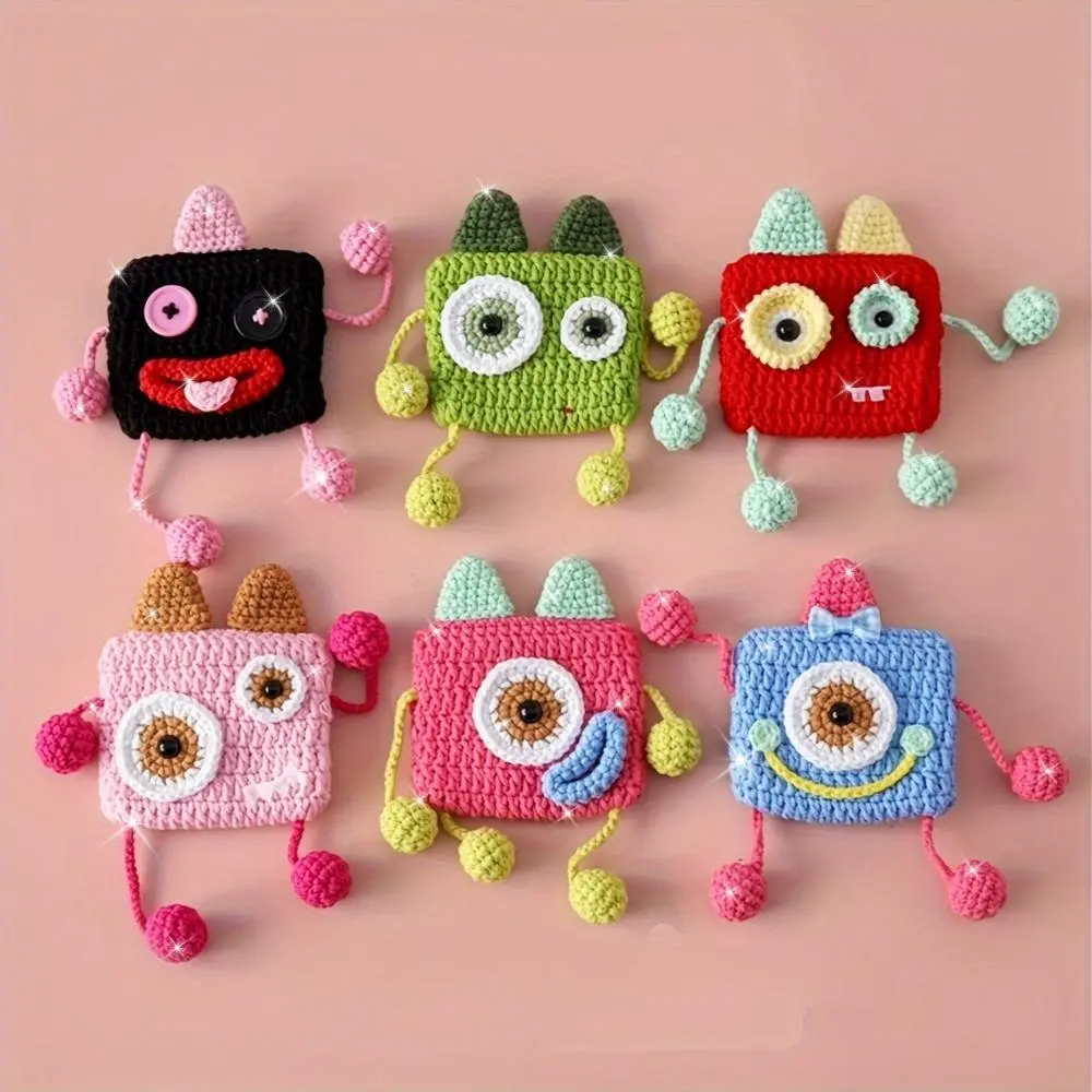 Handmade Monster Coin Purse and Earbud Holder, Cute Crochet Pouch with Fuzzy Texture and Secure Closure, Compact Halloween Gift, Googly Eyes