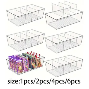 Transparent Plastic Snack Organizer Box with Three Dividers, Divided Compartments, Food Storage and Organization, Kitchen Pantry Storage, Kitchen Drawer and Cabinet Organizer, Kitchen Organizers, Clear Storage Box
