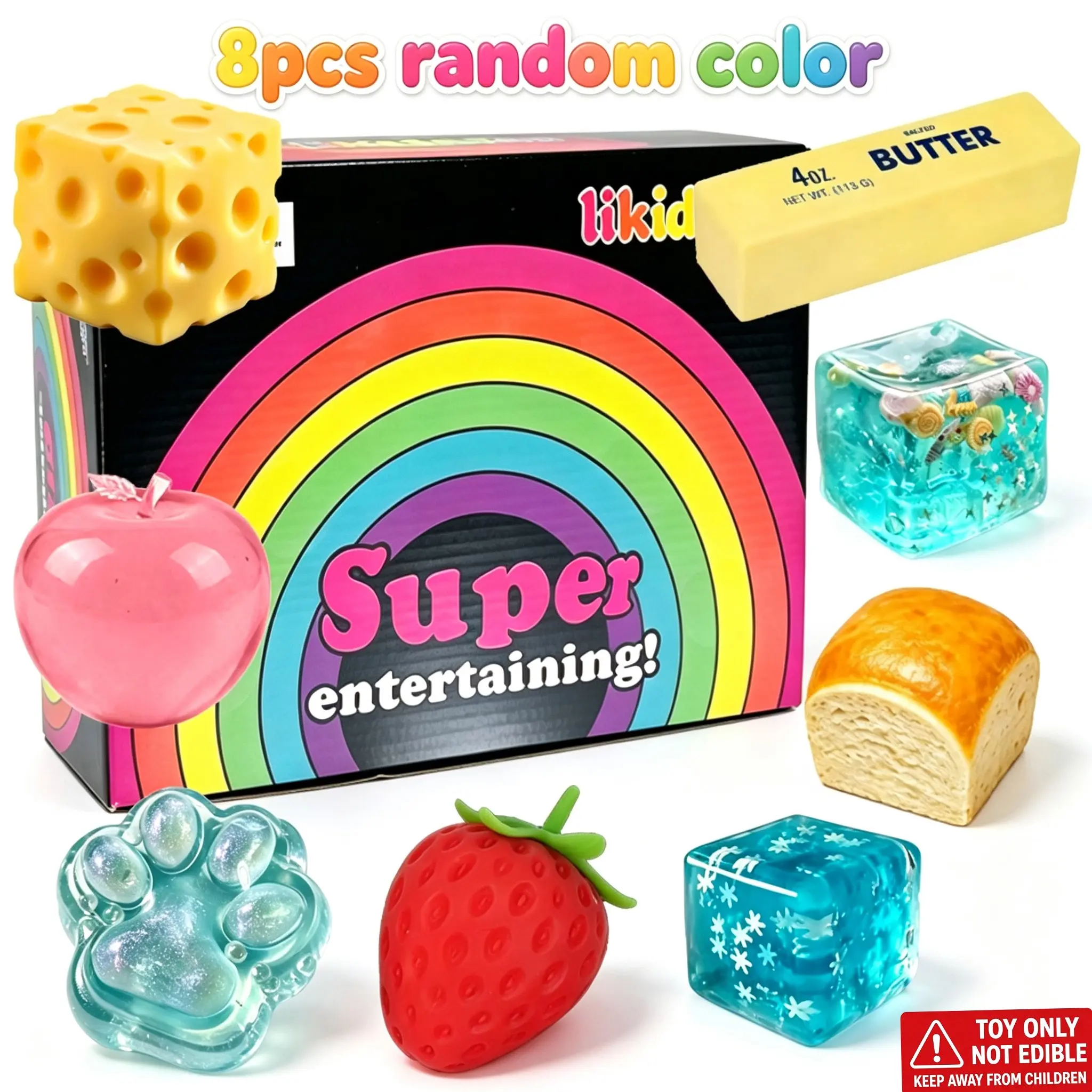 8 Pack Squeeze Stress‑Relief Squishy Toys, Creative Maltose‑Style Slow‑Rebound Toys, Fun Hand‑Relax Desktop Ornaments, Novelty Party Gifts for Kids, Teens & Adults, Random Color