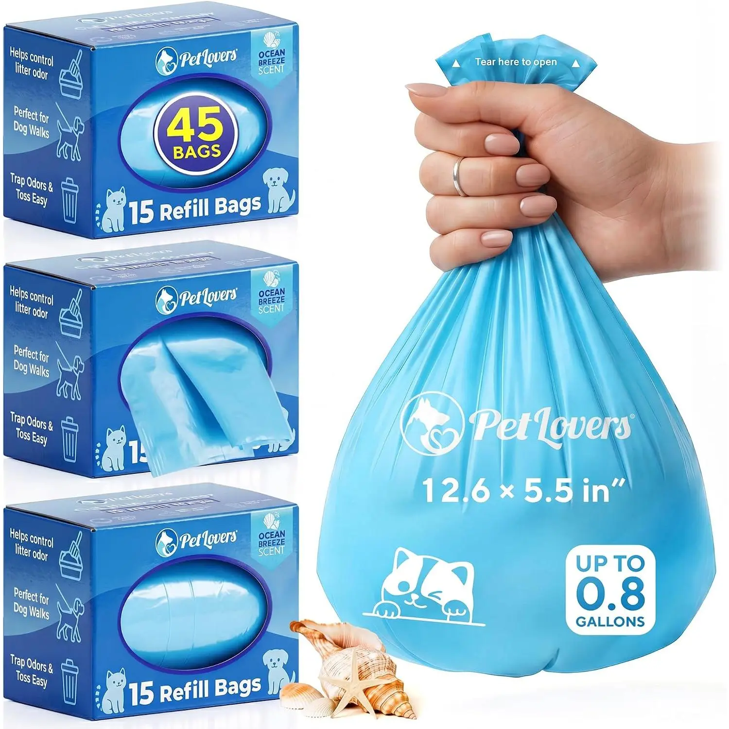 Litter Scooper Refill Bags, 45 Count (3 Rolls x 15) Odor Control with  Scent, Thick Leak-Proof Easy  Off, Fits  Litter Scoops, Poop Bag Rolls for  Walks and Outdoor Use
