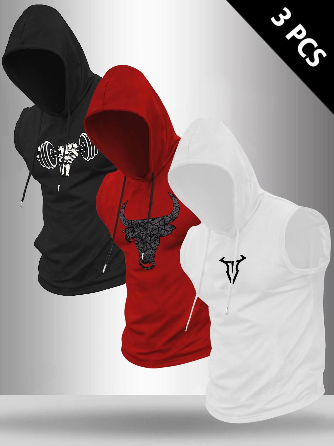 Men's Bull Head Graphic Print Hooded Tank Top, Regular Fit Casual Comfy Sleeveless Top for Summer, Men's Clothes for Outdoor Workout, Menswear