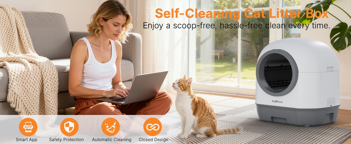 Royalcraft Smart Self-Cleaning Automatic Cat Litter Box with Odor Control, Infrared Sensors, Sleep Mode, and Remote APP Control for Hands-Free Convenience, White