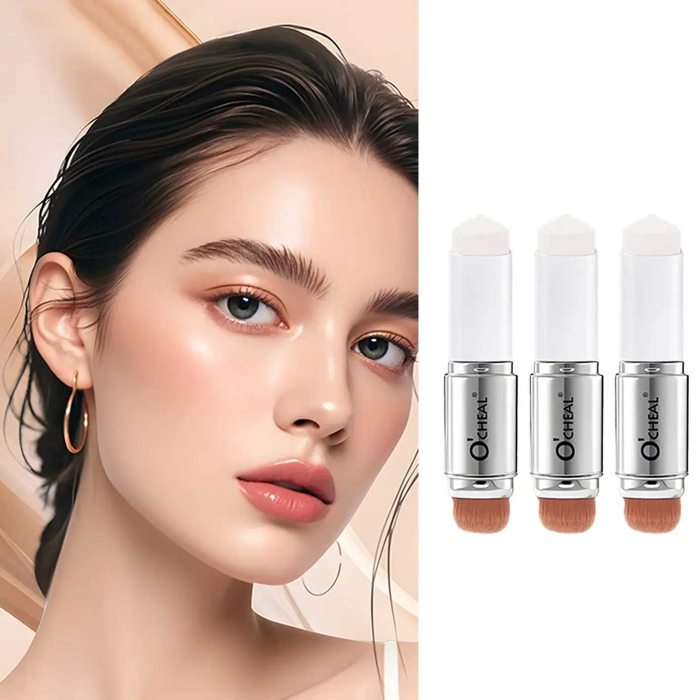Solid Color Changing Dual-Ended Eraser Foundation Stick, Nose Shadow Concealer Highlighter, Natural Long-Lasting Multi-Functional Makeup