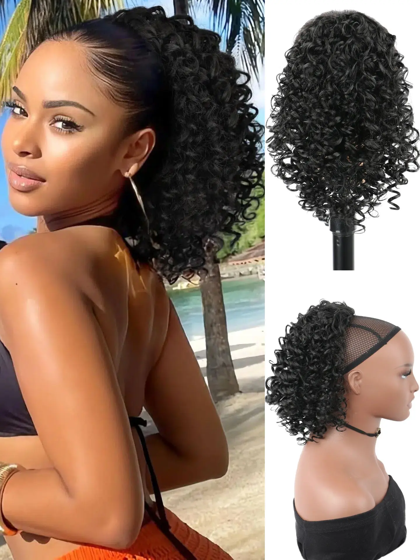 Ponytail Extension 12Inch Curly Drawstring Ponytail for Women Short Curly Wavy Ponytails Hair Extensions Synthetic Hairpiece for Daily Use