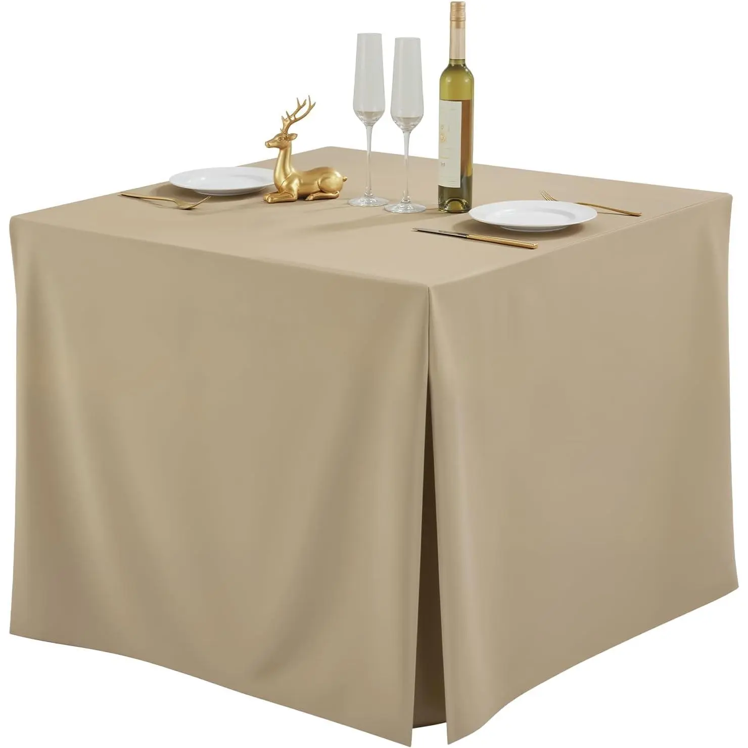 Care Khaki Fitted Tablecloth for 34x34 Inch Square Tables, Waterproof Square Table Clothes, Duty Washable Table Cover for Home Dining Trade Craft Show Display
