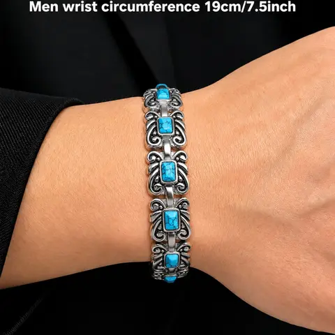 Magnetic Turquoise Stainless Steel High Quality Exquisite Bracelet for Women & Men, Adjustable Size with Sizing Tool, Unisex Jewelry Gift Idea