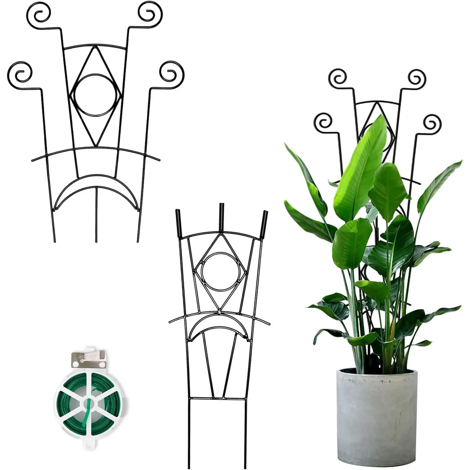 2-Count Indoor Trellises, 2-Pack Small Rustproof Synthetic Decorative Metal Plant Trellis (14.96in-28.74in) – Climbing Support for Potted Houseplants with Decorative Effect, for Bedroom & Outdoor Use