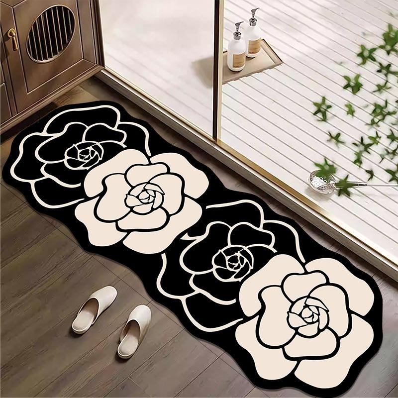 Camellia Flower Pattern Floor Mat, 1 Count Non-slip Soft Floor Carpet, Decorative Flower Pattern Rugs for Home Living Room Bedroom, Floral Area Rug, Vanity Decor Accessories, Boho Floral Rug