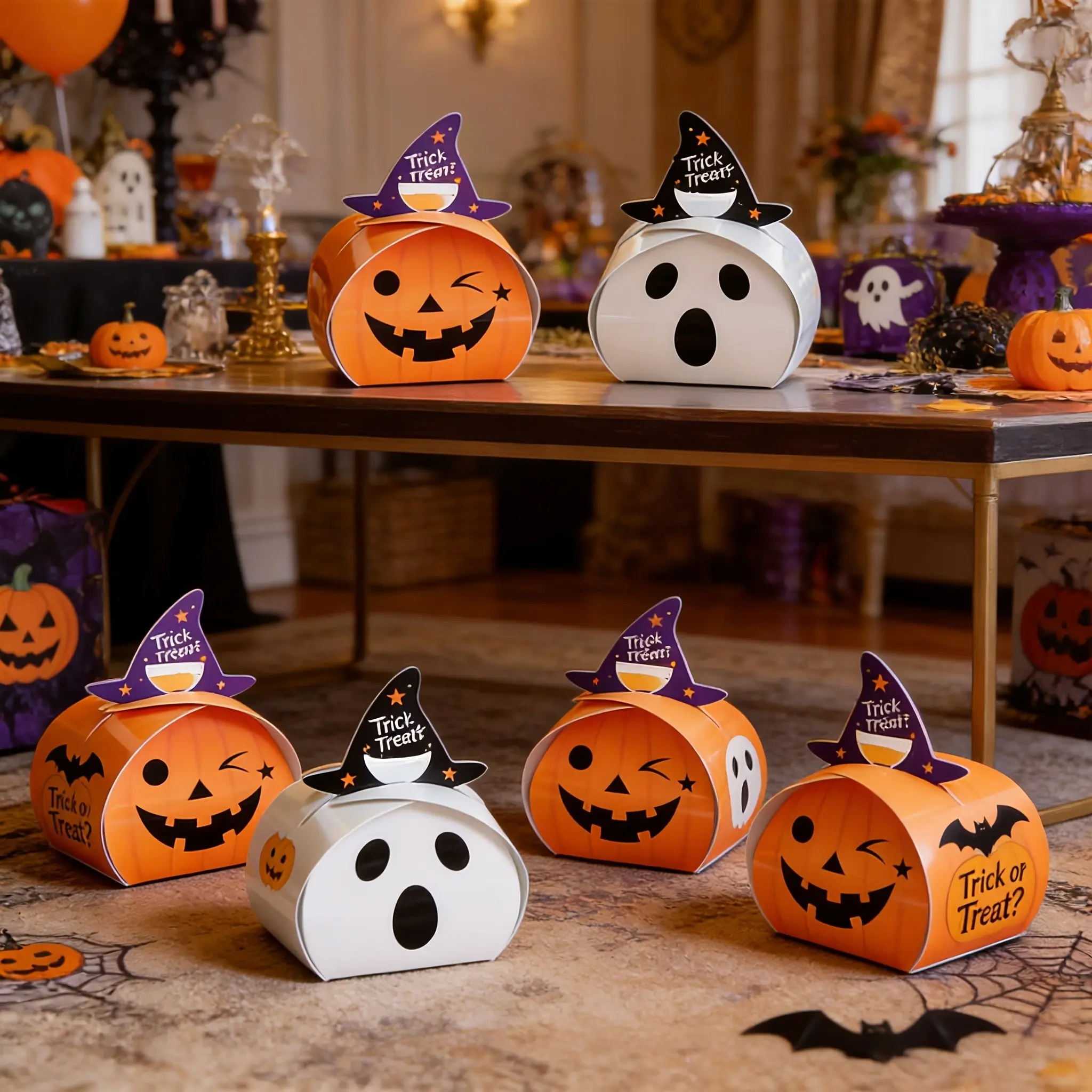 5pcs Halloween Gift Box Set, Candy Boxes or Cake Boxes, Perfect for Holiday Treats, Party Decoration Supplies, Festive Packaging Solutions