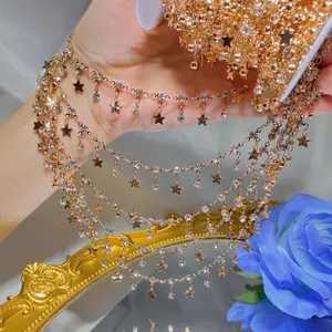 2026 Five-pointed Star Rhinestone DIY Jewelry Chain Summer Vibes, Sparkling Crystal Star Handmade Tassel Craft Chain for Accessories Making