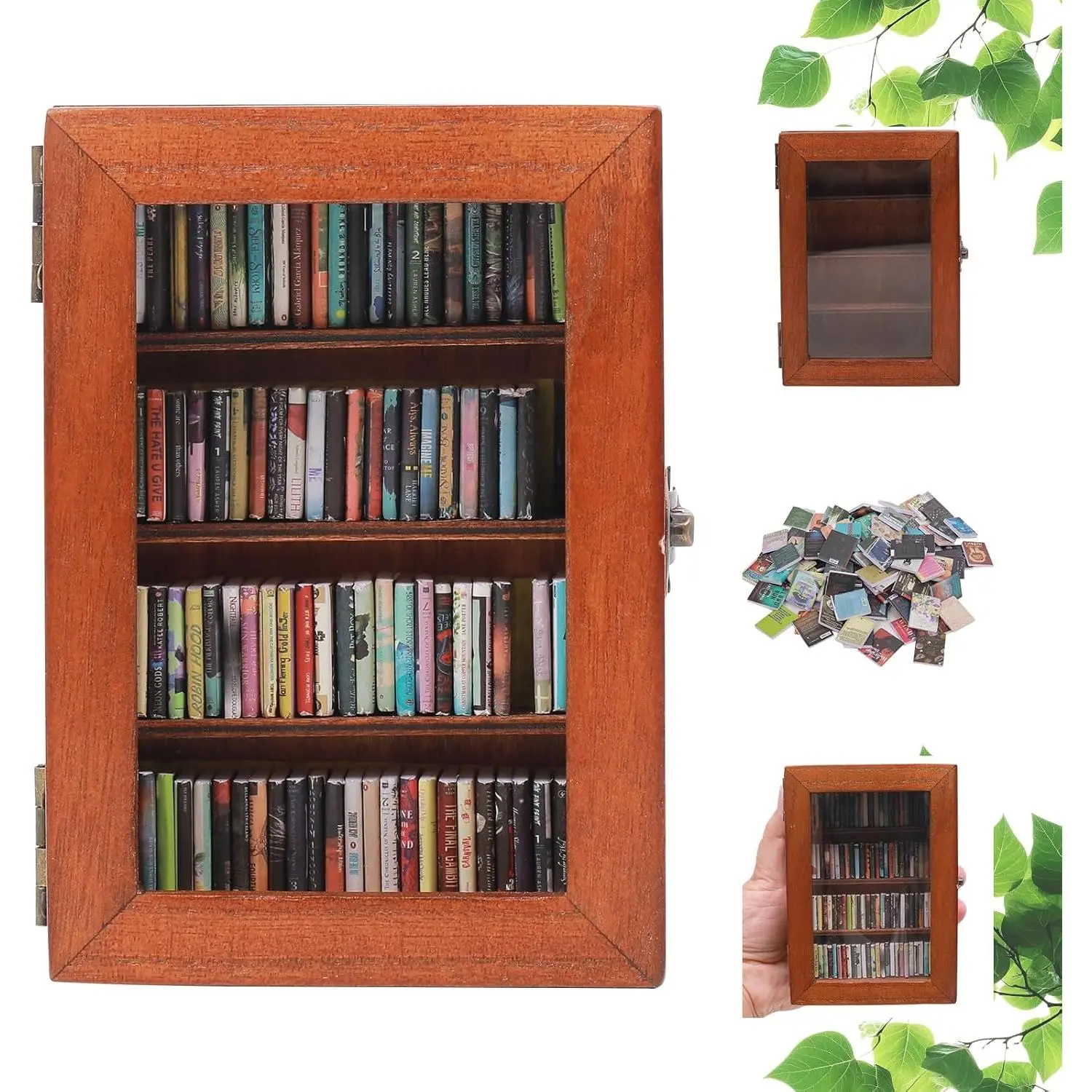 Mini Bookshelf with 100 count Miniature Books | Shake  Your  Mini  Rustic Book Library | Decorative  for Book Lovers (Brown)