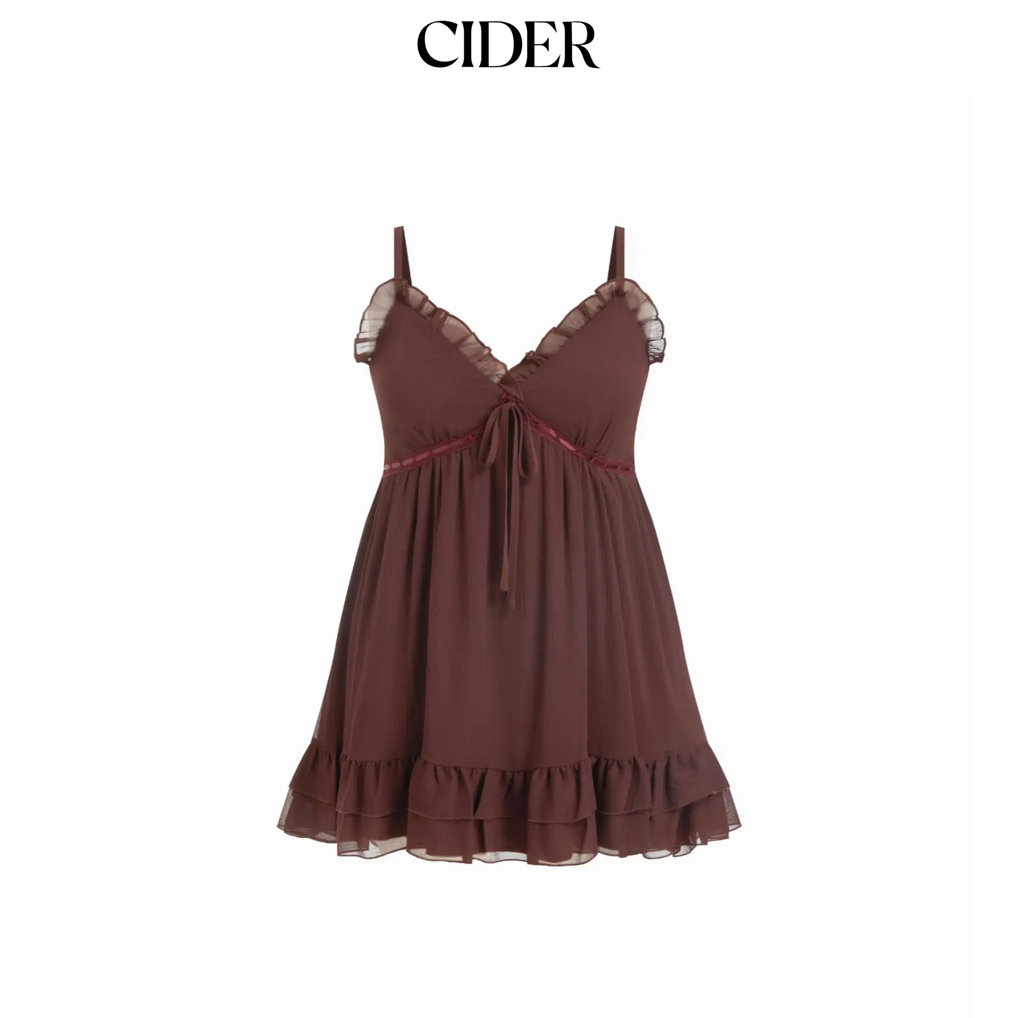 Cider Chiffon V-Neck Lace Ruffle Hem Mini Dress Curve & Plus