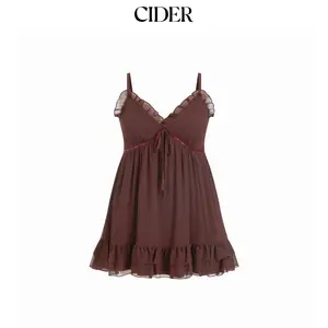 Cider Chiffon V-Neck Lace Ruffle Hem Mini Dress Curve & Plus