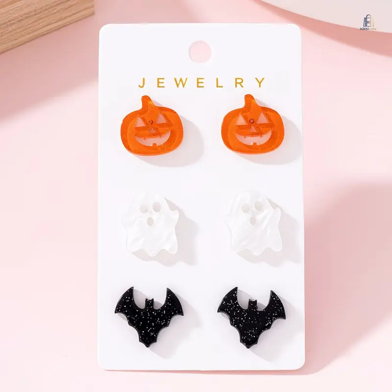 New 3Pairs Halloween Dangle Earring Set, Glitter Pumpkin Ghost Bat Earrings, Unique Versatile Fashion Ear Jewelry for Holiday Daily Outfit Matching