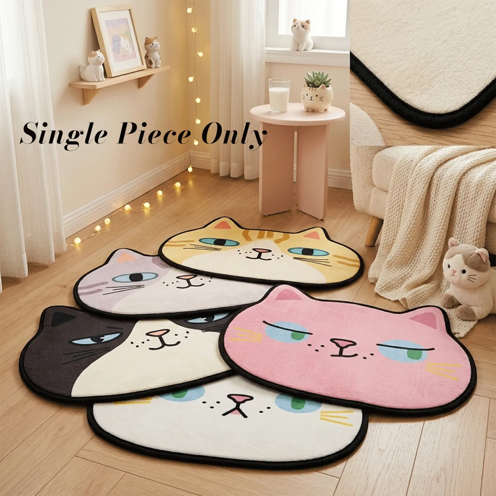 Cute Cartoon Cat Head Floor Mat, Soft Flannel Water Absorbent Anti-Skid Doormat, Absorbent Floor Mats, Funny Animal Face Decorative Area Rug for Entrance Door Bathroom Kitchen Bedroom Indoor Home Decor Gift for Cat Lovers
