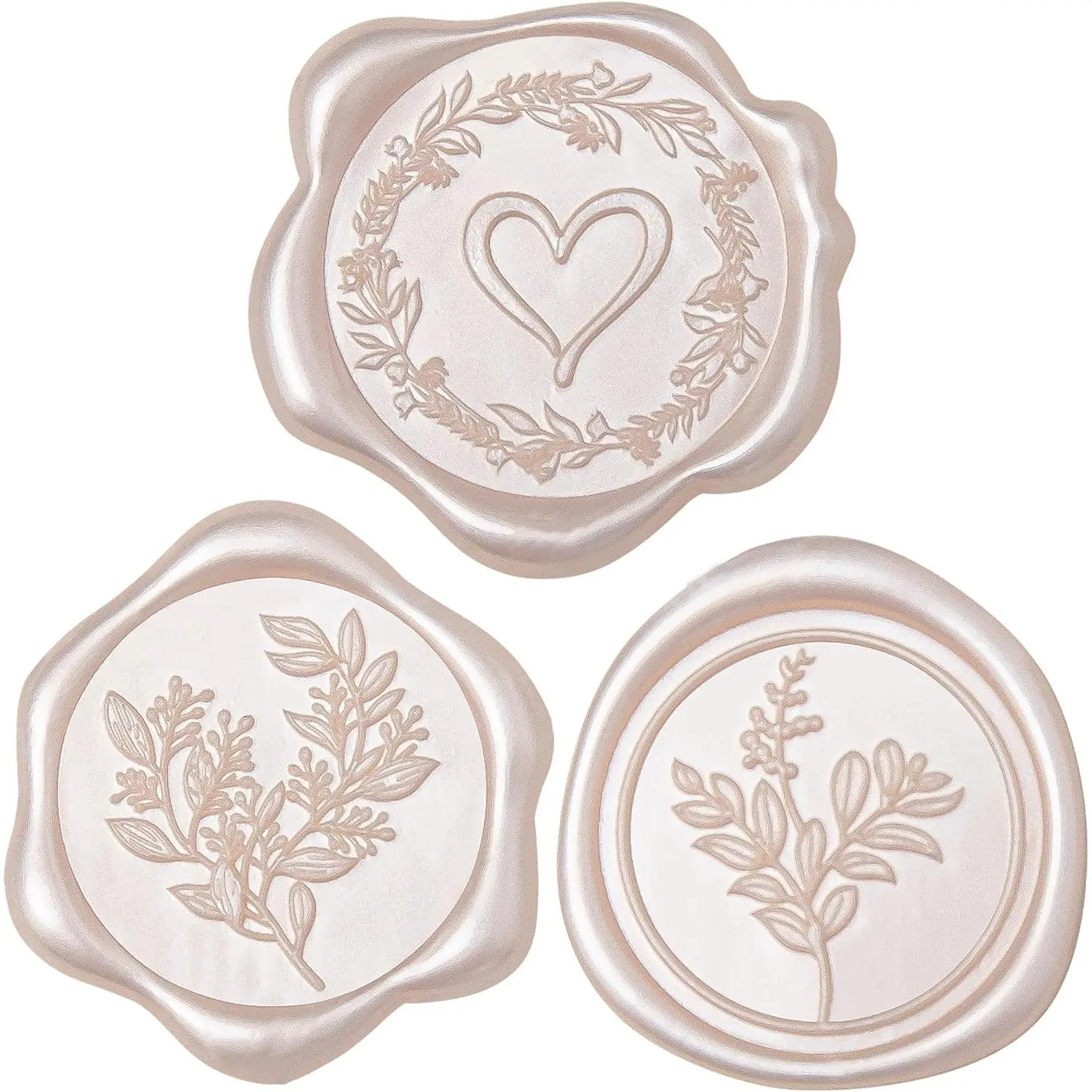 60 Pcs Champagne & Pink Self-Adhesive Wax Seal Stickers, 3 Designs in 1 Pack Perfect for Wedding Invitations Seating Chart Christmas Gift Wrapping