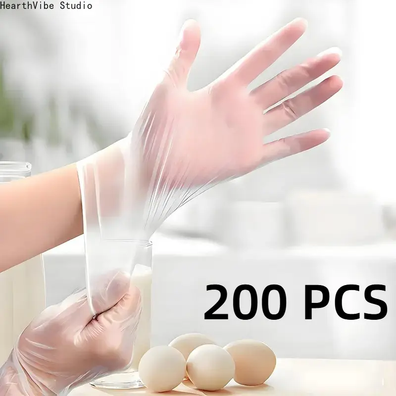 200PCS Household Food Grade TPE Disposable Gloves - Thickened, Comfortable, Hand-Fit, Anti-Slip Cooking Gloves Disposable Food Safe for Dough Kneading, Kitchen Daily Work, Disposable Thickened Gloves