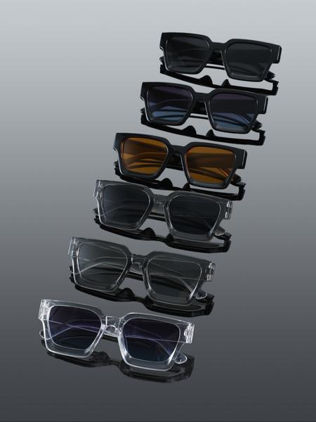 6-Pack Men's Rectangular Thick Frame Sunglasses – Classic Street Style Minimalist Design Set, UV400 Protective Trendy Shades Perfect for Street Photography, Daily Casual & Outdoor Fashion Activities