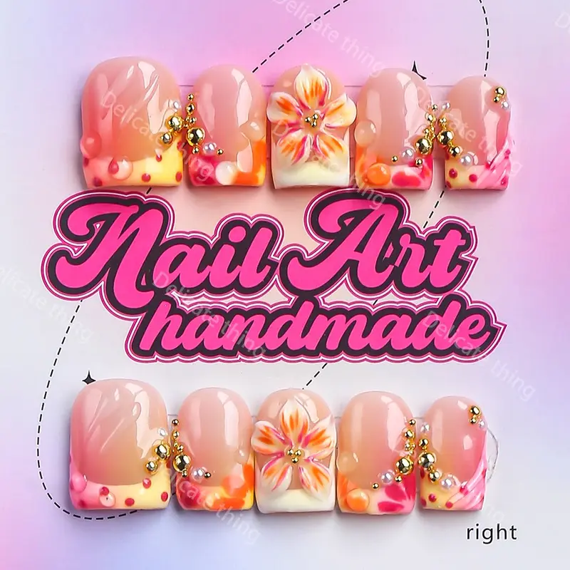 Y2K Style Press-On Nails, Fake Nails, 10pcs Handmade Artificial Nails, XS-S-M-L Sizes, Perfect for Parties, Includes Jelly Glue, Crystal Stick, File
