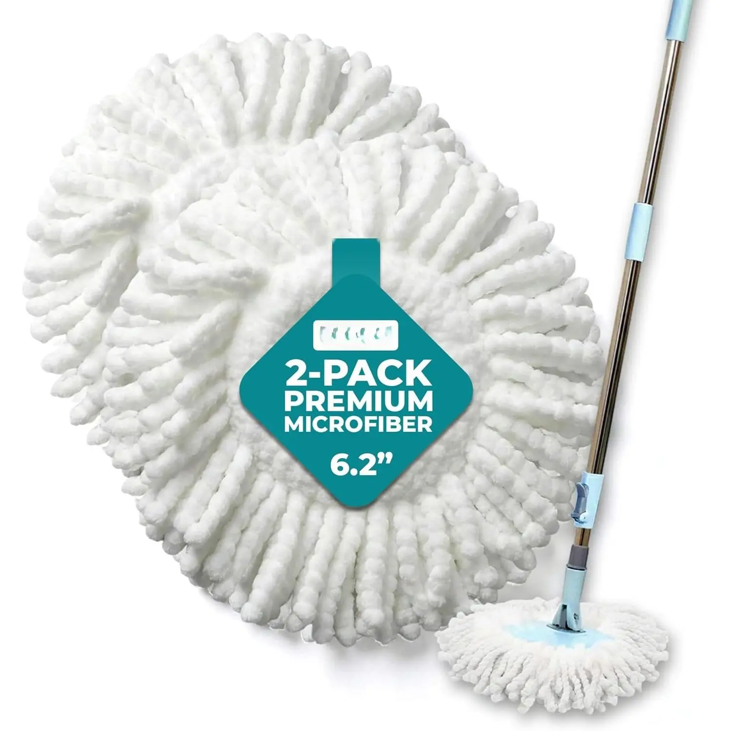 Spin Mop  Replacements –  Microfiber Mop Refills – Ultra-Absorbent, Washable Heads – Compatible with  Spin Mop Systems – Ideal for Tile, Hardwood & Laminate Floors – 2-Pack