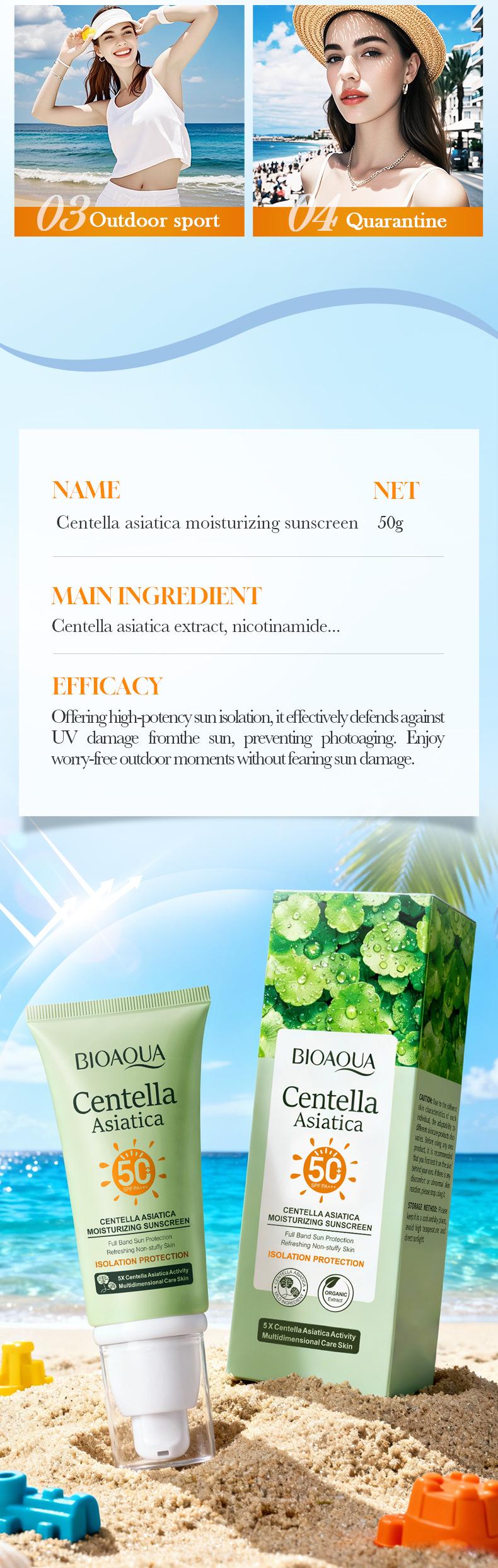 Daily Centella Asiatica Sunblock Broad Spectrum Sunscreen Hydrating Calming Skin Barrier Repair Oil Free Non Sticky Sun Protection SPF50+ PA+++ 50g