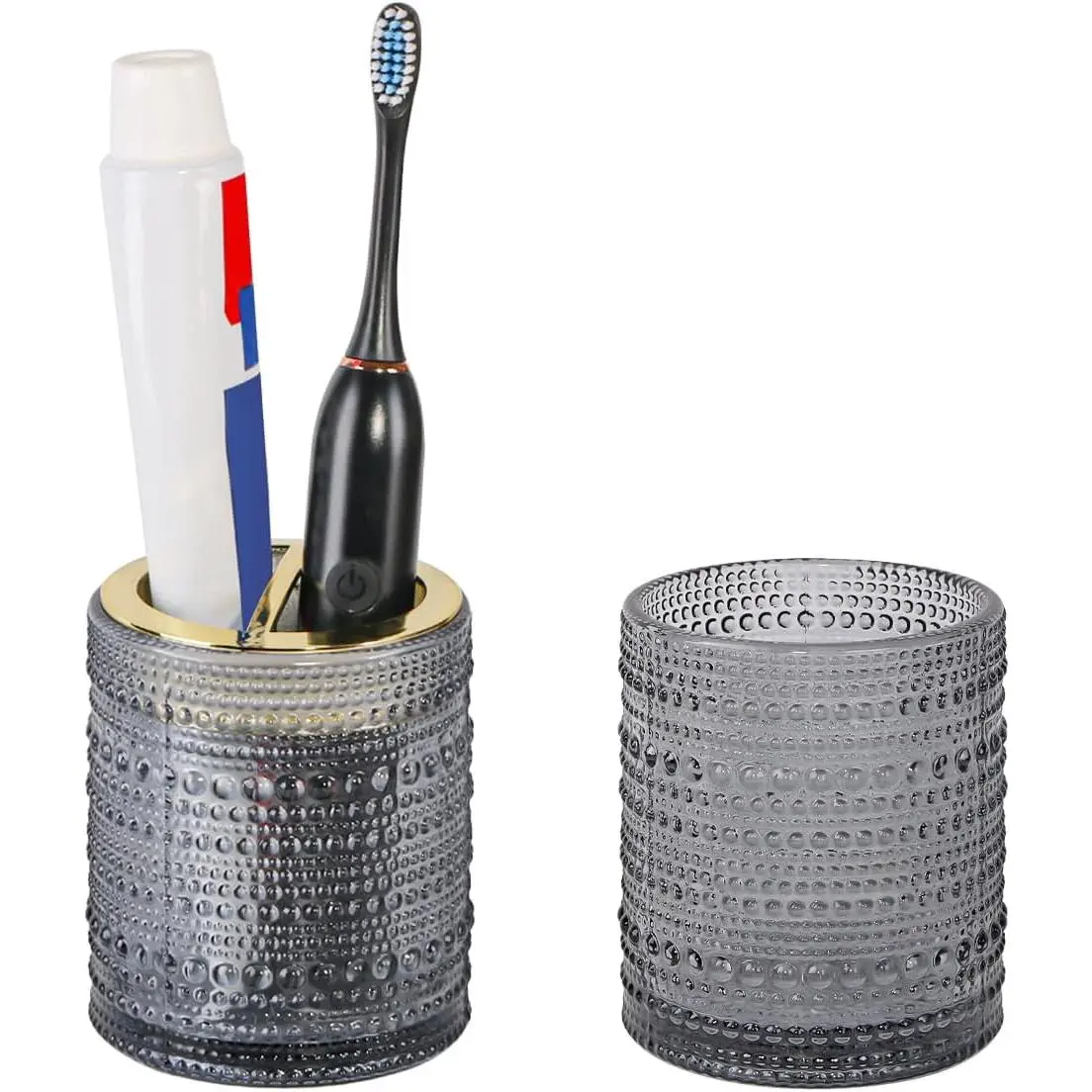 Grey  Holders, 2 count Glass  Holder Set, 10oz Bathroom Tumbler Cup,   Brush Holder Storage Cup Organizer for Bathroom Accessories, Brushes,,Razor