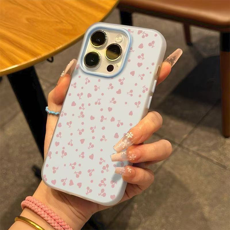 Full Screen Pink Heart Cherry Pattern 2-in-1 All Inclusive Shockproof Phone Case, Minimalist Trendy Precise Cut Protective Cover for iPhone 11 11 Pro Max 12 12 Pro 13 13 Pro 13 Pro Max 14 14 Plus 14 Pro Max 15 15 Pro 15 Pro Max 16 16 Pro Max 17 17 Air 17