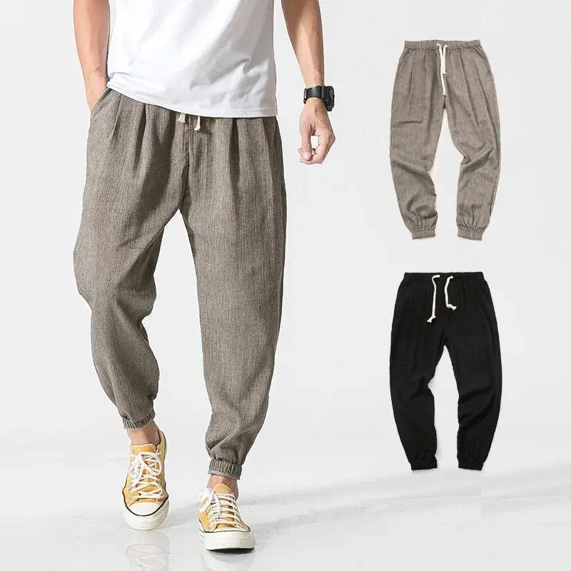 Japanese-Style Retro Streetwear 2025 Summer Men Cotton Linen Sweatpants Trousers Men Casual Harem Pants Breathable Men Joggers