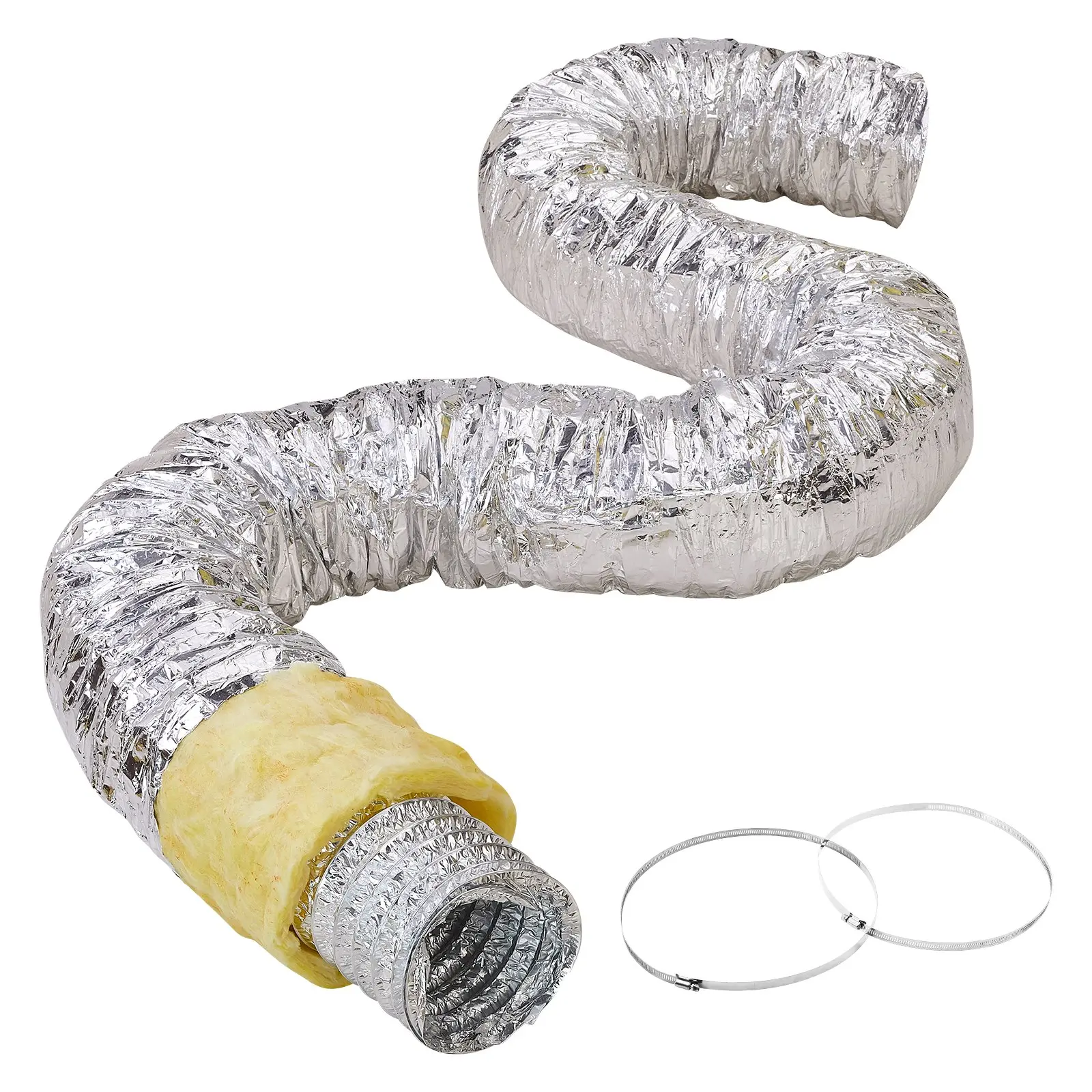 【DealsForYouDays】VEVOR Dryer Vent Hose, 6'' Insulated Flexible Duct 25FT Long with 2 Duct Clamps, Heavy-Duty Three Layer Protection for HVAC Heating Cooling Ventilation and Exhaust, R-4.2 Flame Resistance Value