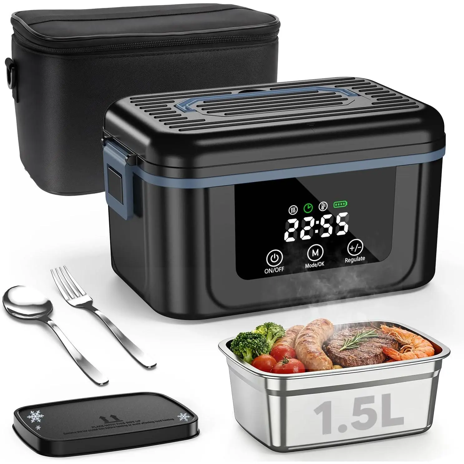 Cordless Heated Lunch Box, 6.3 Cups Electric Lunch Box with Ice  Box  Warmer Rechargeable Portable Lunch Box Warmer for Adults Men Women  Driver Office Worker Travel