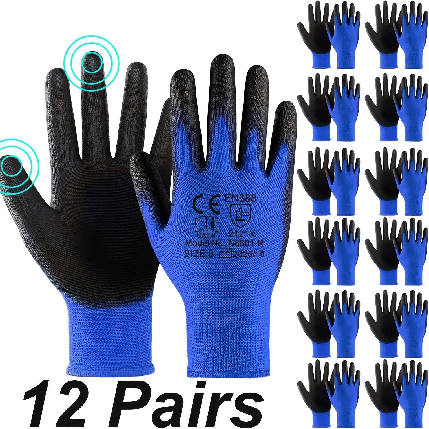 Unisex Full Finger Seamless Knit Gloves Bulk (3/6/12 Pairs) - Breathable, Lightweight Protective Gloves for Home Garden, Car Repairing Use