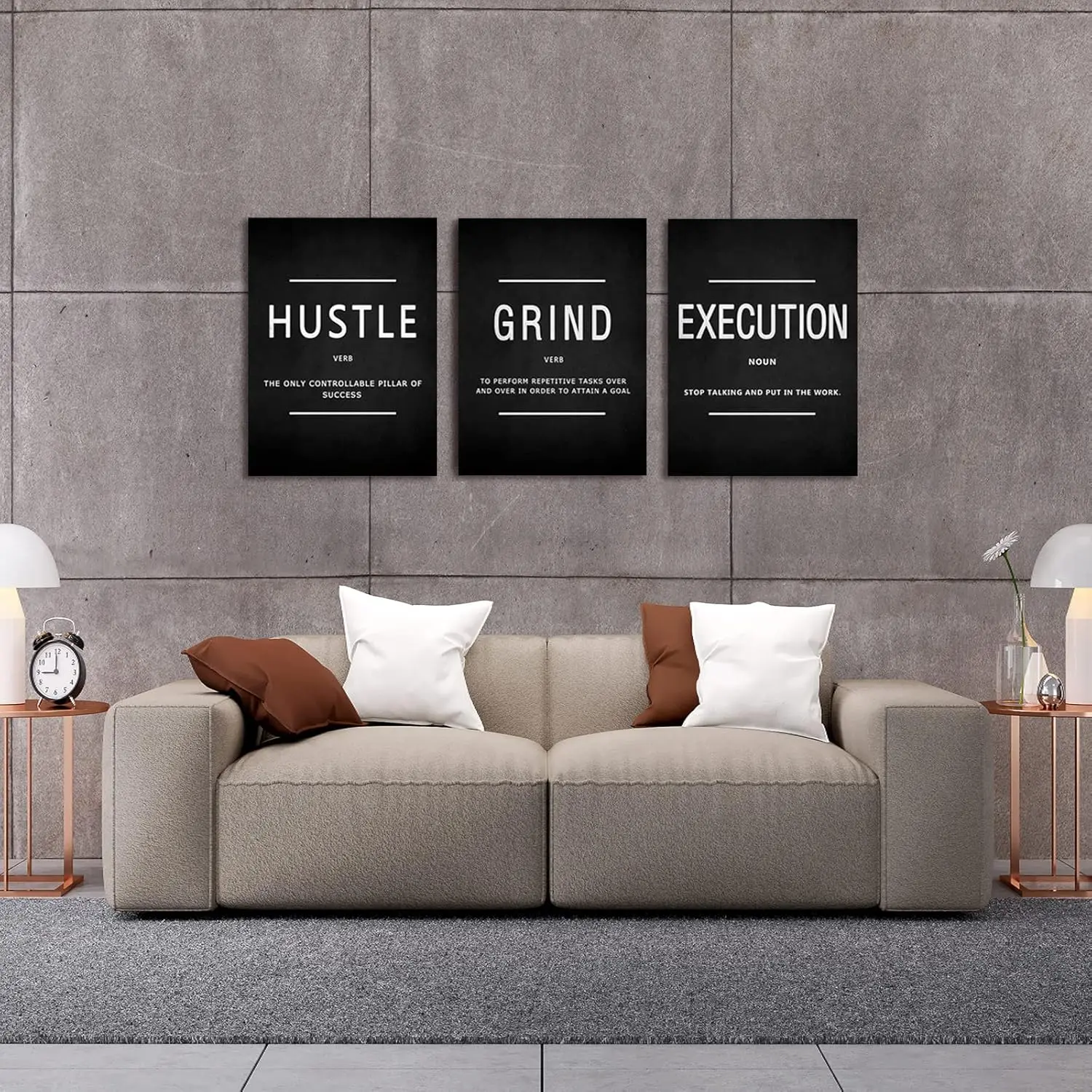 Wrapped Canvas Painting Wall Art, Grind Hustle Execution Motivational Wall Art Decoration Posters Prints for Living Room Bedroom, Office Decor, Gallery-Wrapped Canvas Art Set Framed Ready to Hang