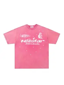 American Vintage Streetwear T-Shirt, Washed Distressed Tie-Dye Flame Letter Star, Men's Summer New Fashion Casual Sport Round Neck Half Sleeve Tee
