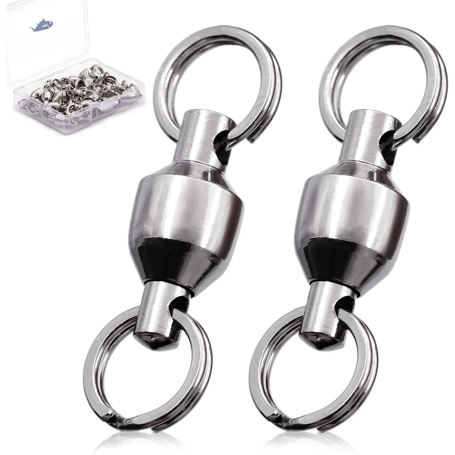 25/50pcs Ball Bearing Swivels with Split Rings for Saltwater | High Strength, Stainless Steel, Ball Bearing Smooth Rotation, Fishing Swivels & Snap Speed Clips Change Connector 0#-8#
